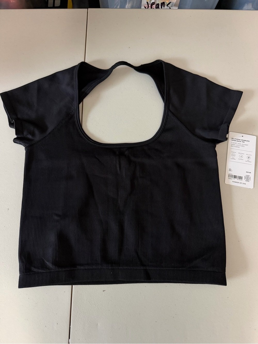 NWT Athleta Recharge Seamless Open Back Tee Black Rib - Picture 7 of 7